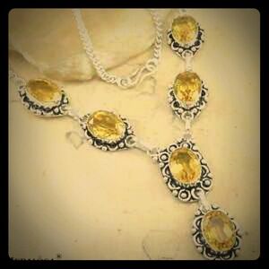 .925 Sterling Silver and Citrine Necklace 18”